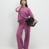 Petite Pink Jacquard Wide Leg Trousers