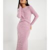 Petite Pink Long Sleeve Cosy Twist Midi Dress