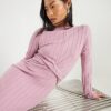 Petite Pink Long Sleeve Cosy Twist Midi Dress