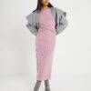 Petite Pink Long Sleeve Cosy Twist Midi Dress