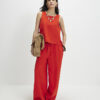 Petite Red Linen Trousers