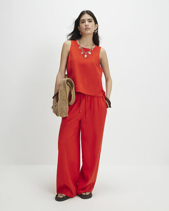 Petite Red Linen Trousers