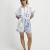 Petite White Embroidery Stripe Playsuit