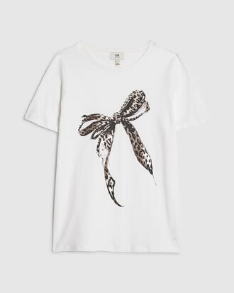 Petite White Leopard Print Bow T-shirt