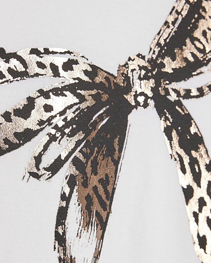 Petite White Leopard Print Bow T-shirt