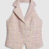 Pink Boucle Collared Halter Neck Waistcoat