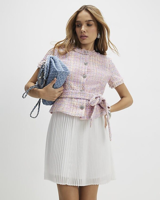 Pink Boucle Hybrid Mini Dress