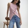 Pink Collarless Asymmetric Waistcoat