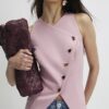 Pink Collarless Asymmetric Waistcoat