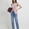 Pink Collarless Asymmetric Waistcoat
