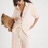 Pink Crinkle Long Sleeve Beach Shirt