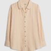 Pink Crinkle Long Sleeve Beach Shirt