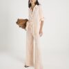 Pink Crinkle Wide Leg Trousers