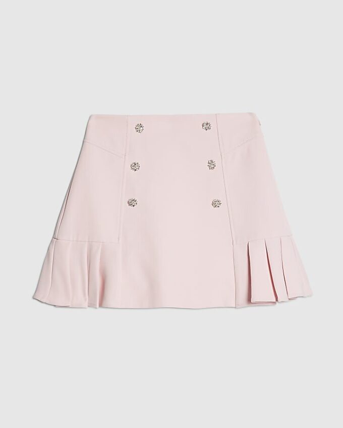 Pink Diamante Pleated Mini Skirt