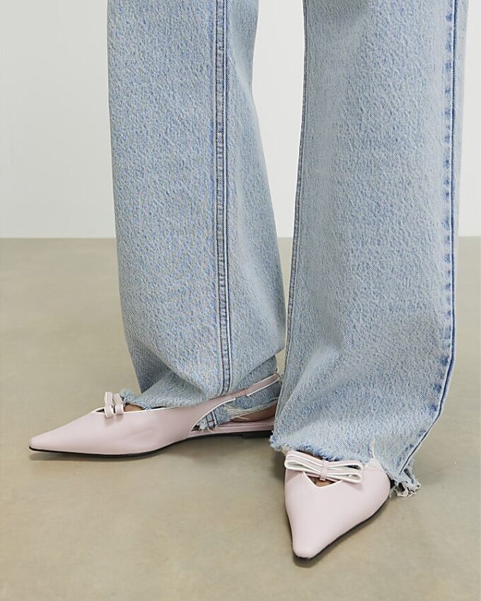 Pink Double Bow Sling Back Flat Shoes