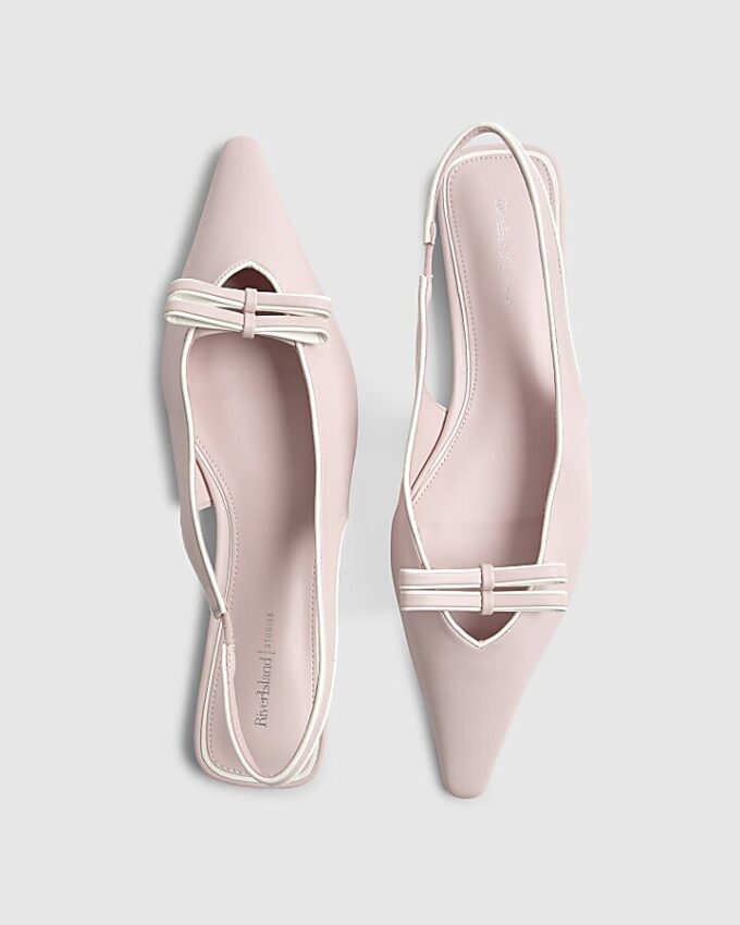 Pink Double Bow Sling Back Flat Shoes