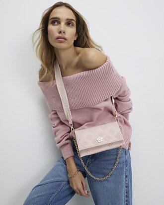 Pink Embossed Monogram Cross Body Bag