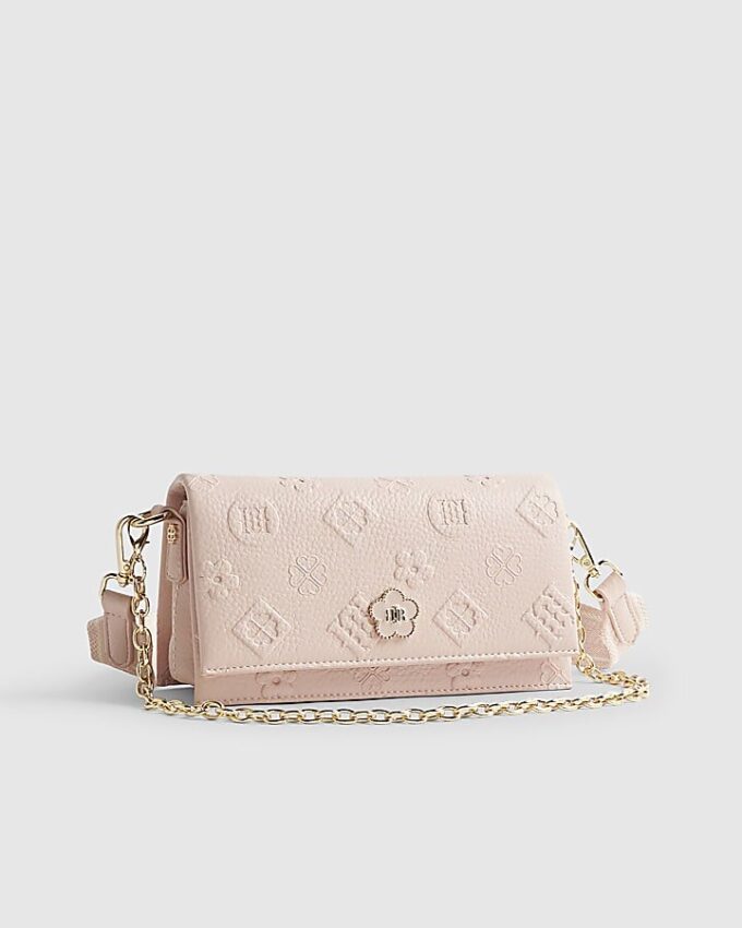 Pink Embossed Monogram Cross Body Bag