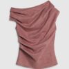 Pink Faux Suede Sleeveless Drape Top