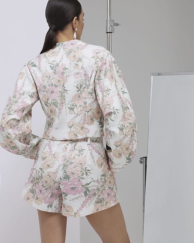 Pink Floral Boucle Shorts