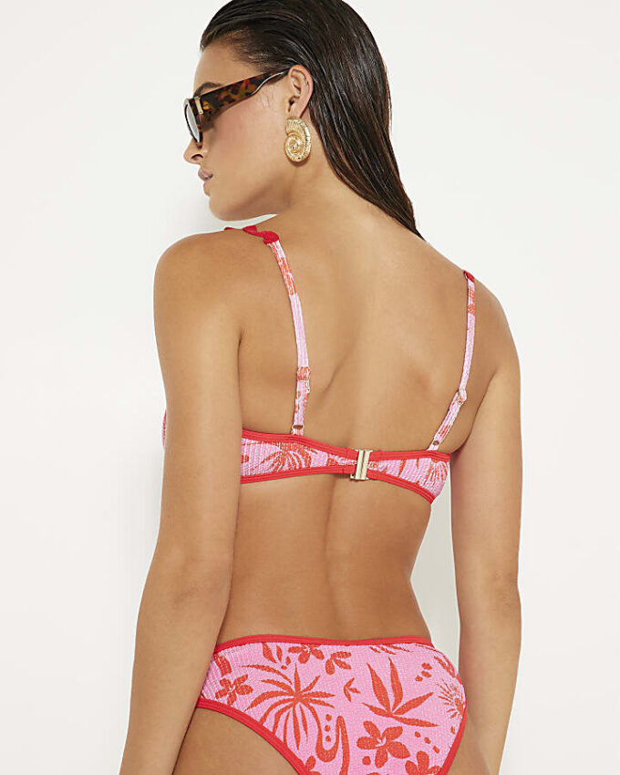 Pink floral print print bikini top