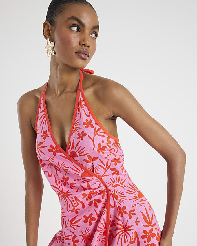 Pink Floral Print Sleeveless Playsuit