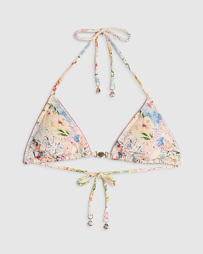 Pink Floral Print Triangle Bikini Top