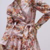 Pink Floral Satin Belted Mini Shirt Dress