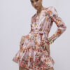 Pink Floral Satin Belted Mini Shirt Dress