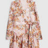 Pink Floral Satin Belted Mini Shirt Dress