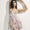 Pink Floral Shirred Mini Beach Dress