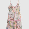 Pink Floral Shirred Mini Beach Dress