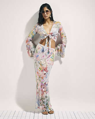 Pink Graphic Print Tie Front Beach Top