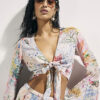 Pink Graphic Print Tie Front Beach Top