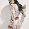 Pink Graphic Print Tie Front Beach Top