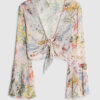 Pink Graphic Print Tie Front Beach Top