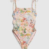 Pink Graphic Print Tie Strap Swimsuit