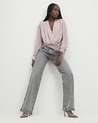 Pink Knitted Hybrid Long Sleeve Top Pink Knitted Hybrid Long Sleeve Top