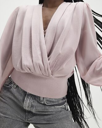 Pink Knitted Hybrid Long Sleeve Top Pink Knitted Hybrid Long Sleeve Top