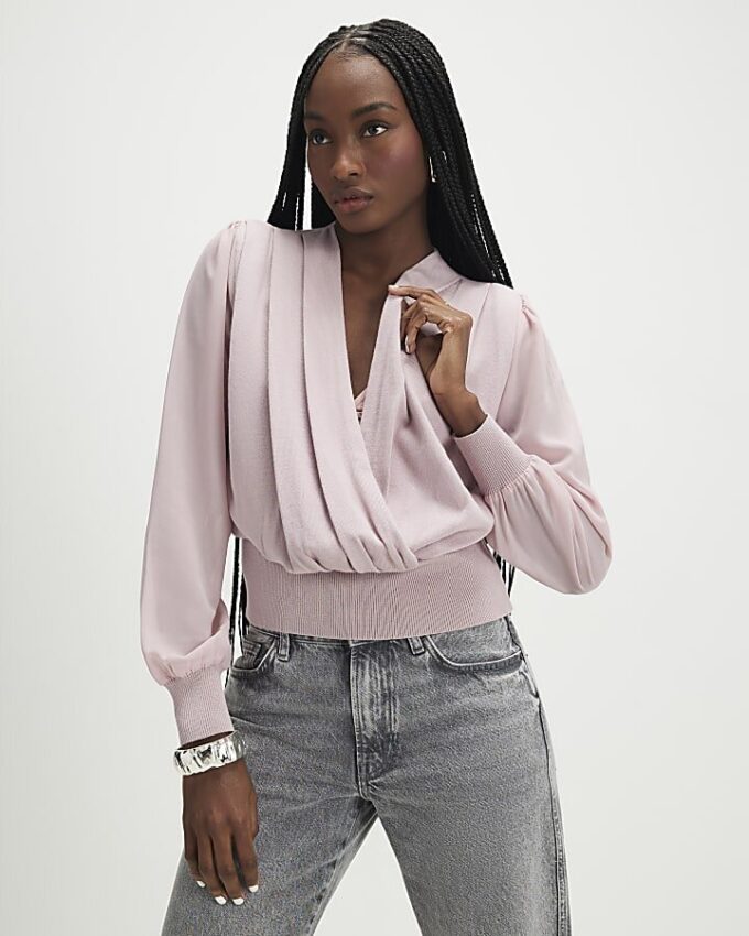 Pink Knitted Hybrid Long Sleeve Top