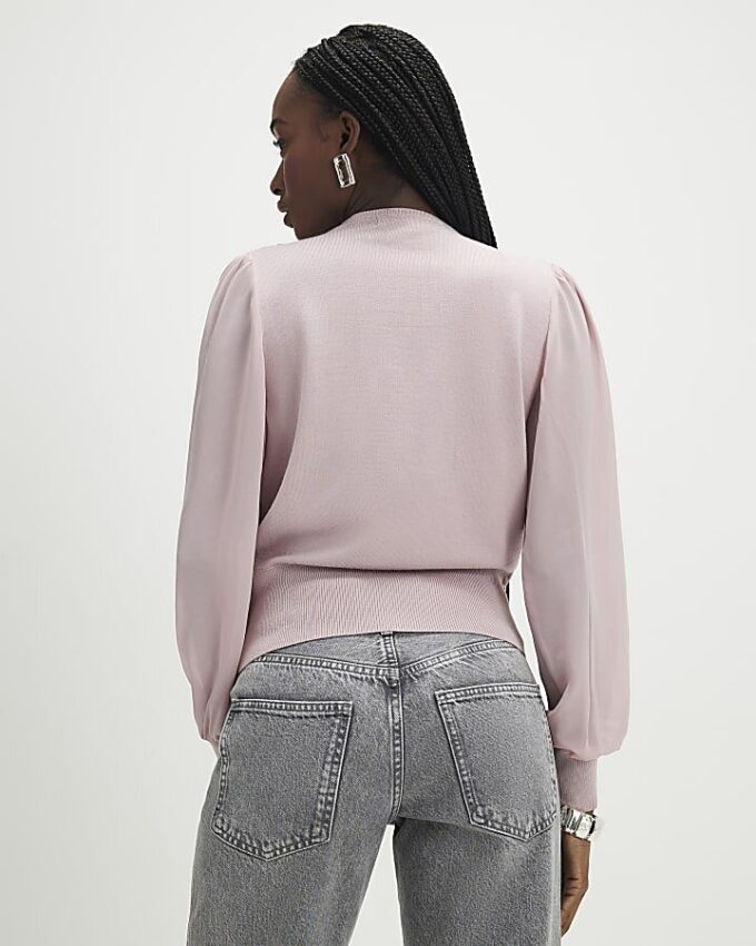 Pink Knitted Hybrid Long Sleeve Top