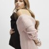 Pink Knitted Long Sleeve Bardot Midi Dress