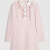 Pink Lace Trim Collared Mini Dress