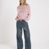 Pink Long Sleeve Bardot Jumper