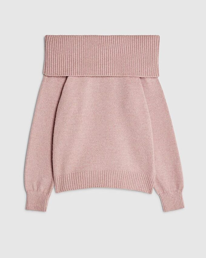 Pink Long Sleeve Bardot Jumper