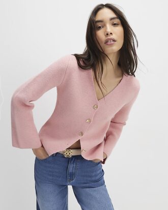 Pink Long Sleeve Button Detail Cardigan Pink Long Sleeve Button Detail Cardigan
