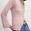 Pink Long Sleeve Button Detail Cardigan