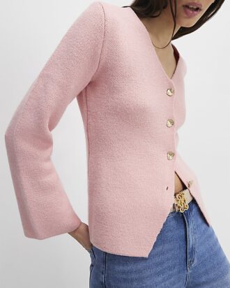 Pink Long Sleeve Button Detail Cardigan Pink Long Sleeve Button Detail Cardigan
