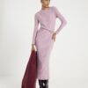 Pink Long Sleeve Cosy Twist Front Midi Dress