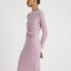 Pink Long Sleeve Cosy Twist Front Midi Dress
